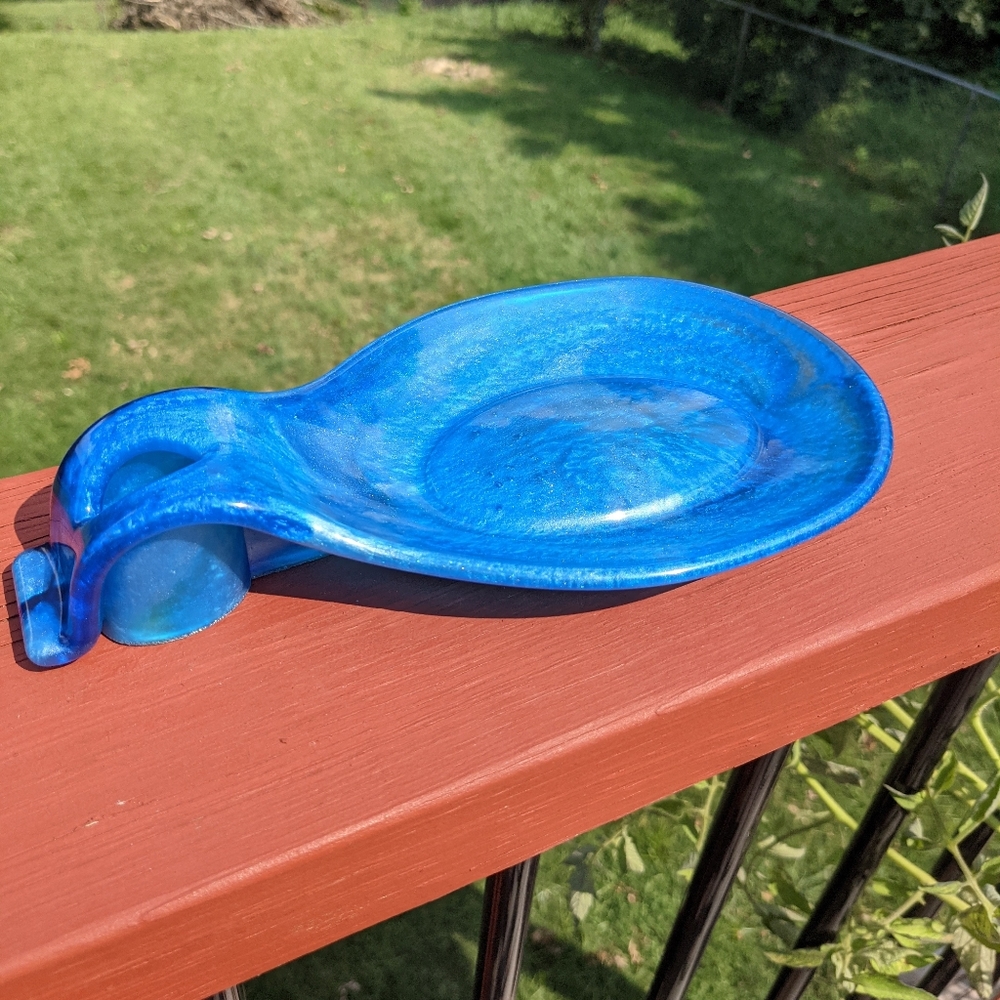 Spoon Rest Blue Resin Art Kitchen Utensil Holder Cozy Kitchen Home Handmade - Picture 7 of 10